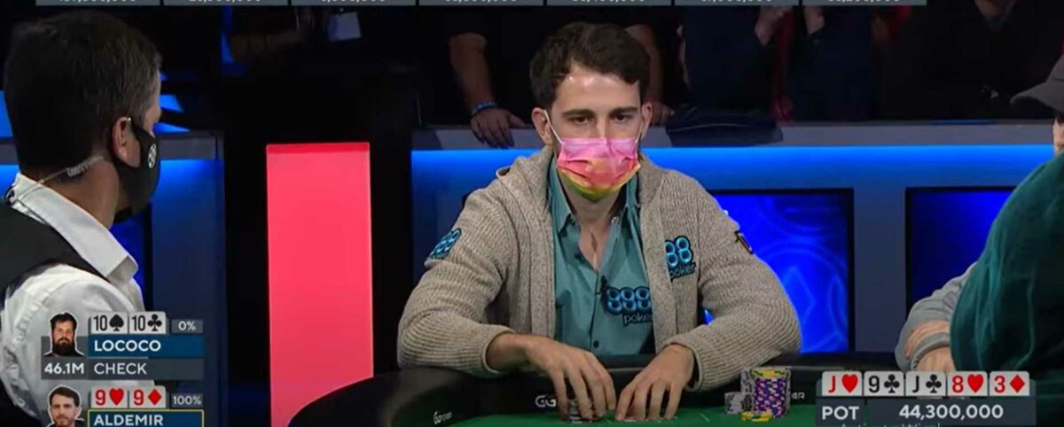 The World Series of Poker Main Event final table leader won 136.5 million chips in wild hand