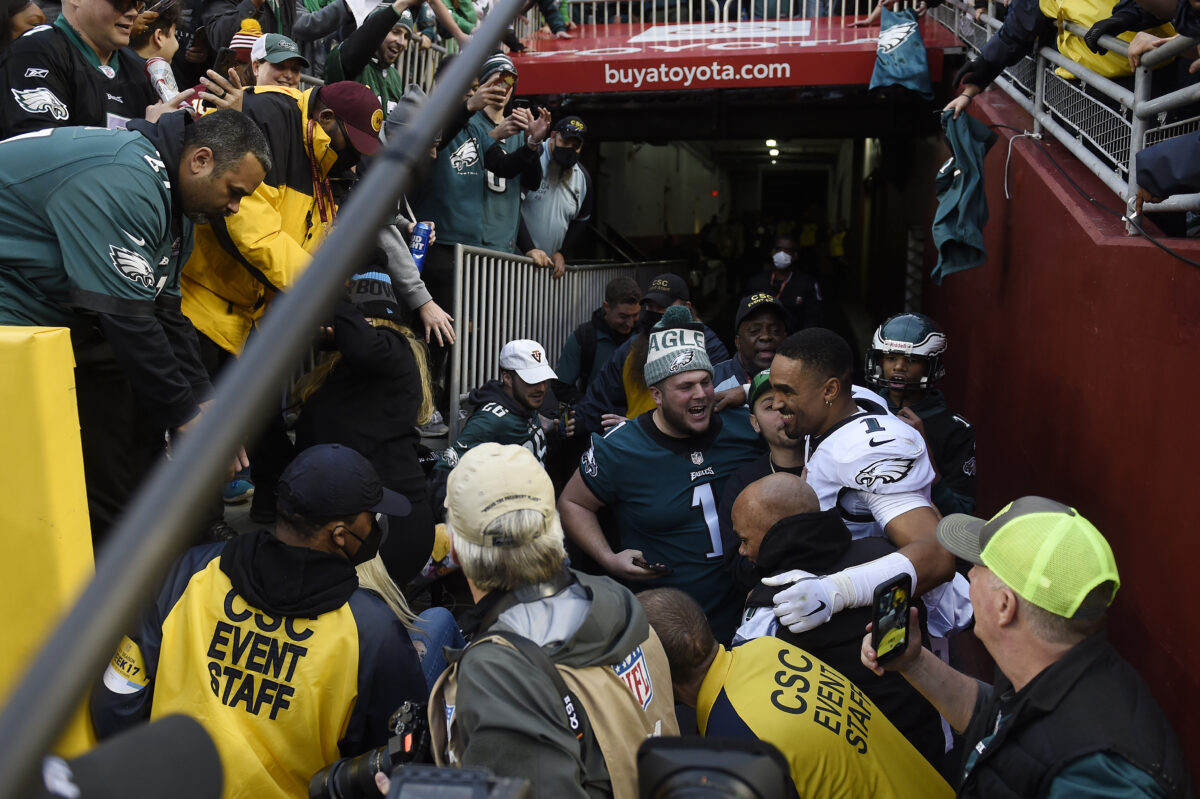 Jalen Hurts thankful that passionate Eagles fans are safe after railing collapsed at FedEx Field