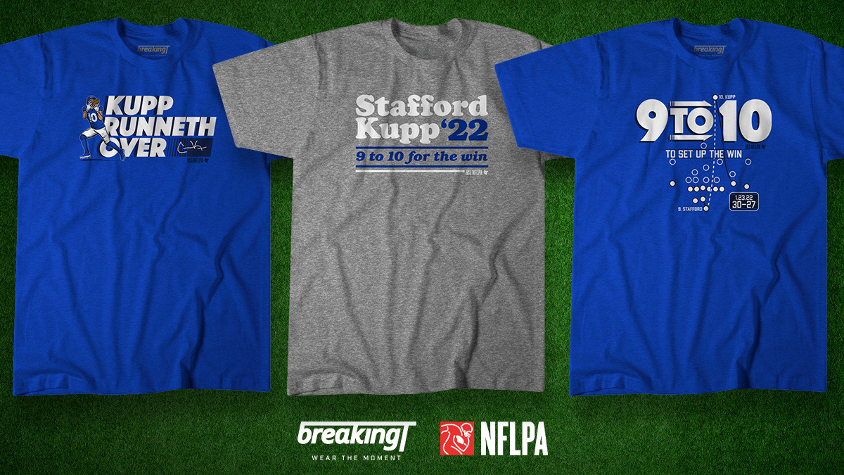 Los Angeles Rams gear featuring the ‘LA Collection’ with Matthew Stafford and Cooper Kupp NFLPA officially licensed gear by BreakingT