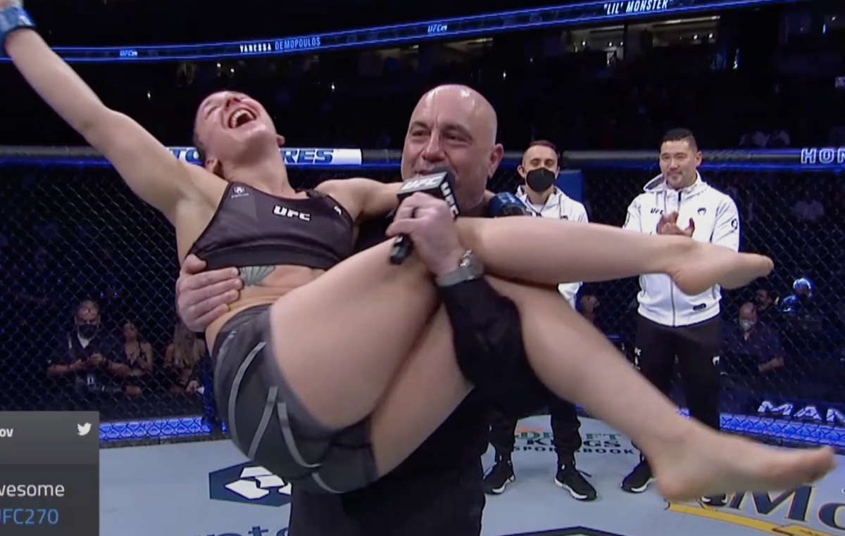 UFC 270 video: Vanessa Demopoulos jumps into Joe Rogan’s arms after pulling off slick armbar