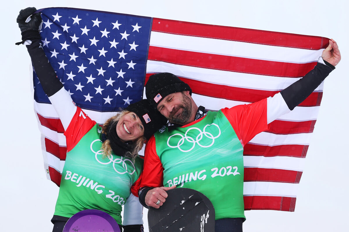 Lindsey Jacobellis, Nick Baumgartner win mixed snowboard Olympic gold in epic finish