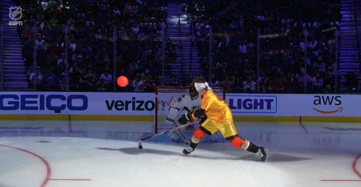 Trevor Zegras scored a blindfolded goal at the NHL All-Star Skills Competition and fans went wild