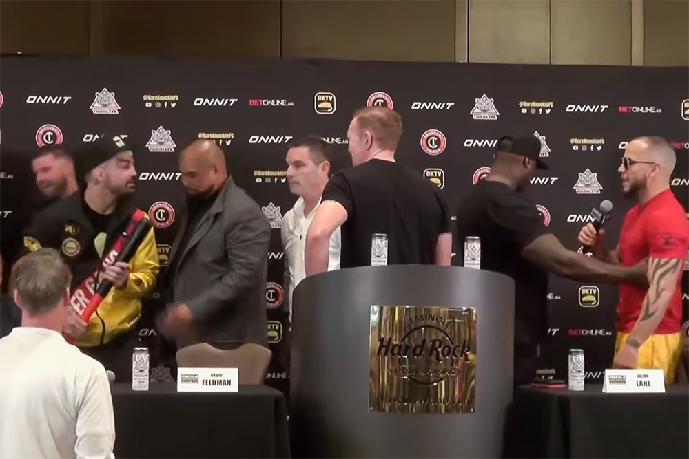BKFC KnuckleMania 2 press conference video: Mike Perry threatens to hit Julian Lane with baseball bat