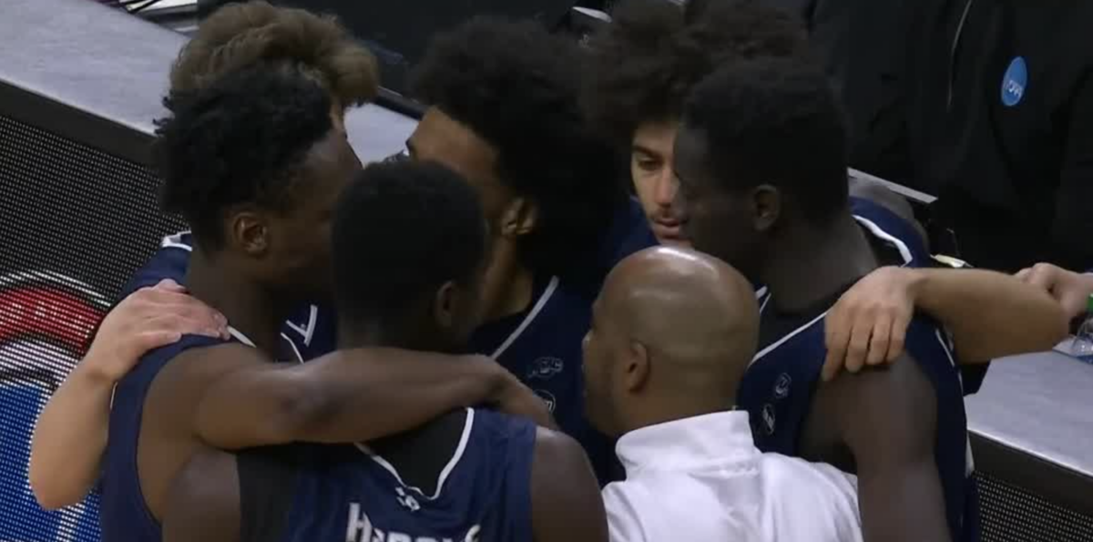 Saint Peter’s shared a final huddle after the remarkable tourney run came to an end