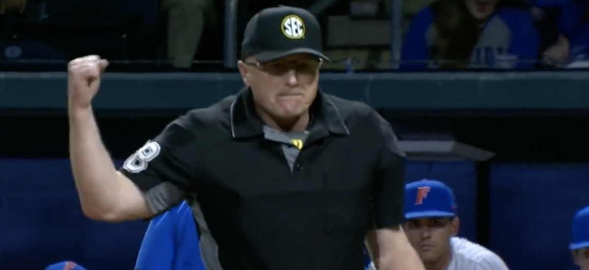 College umpire enforced the dumbest rule to call a Florida hitter out on strikes