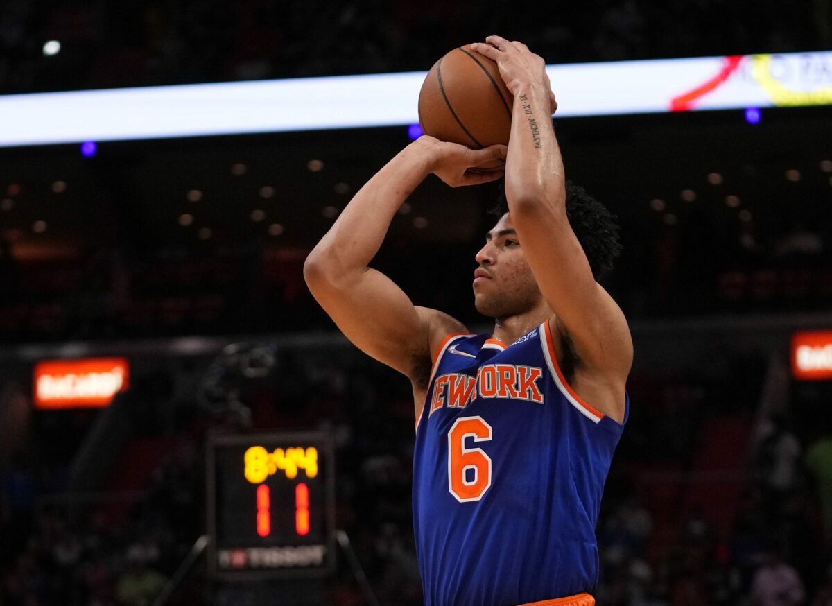 Knicks’ Quentin Grimes put up shots with team in shootaround