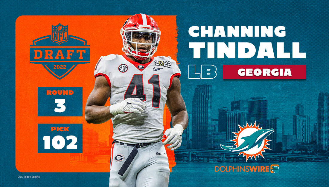 Dolphins select LB Channing Tindall with pick No. 102 in the 2022 NFL draft