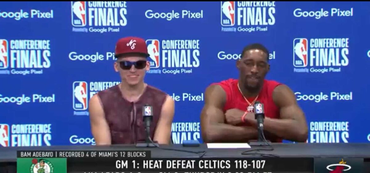 Bam Adebayo hilariously made fun of Tyler Herro’s post Game 1 fit by rolling up his sleeves