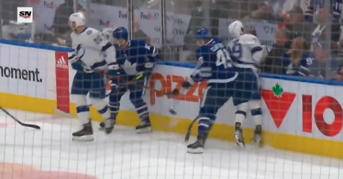 Maple Leafs’ Kyle Clifford was ejected 10 minutes into Game 1 of the playoffs after this brutal hit
