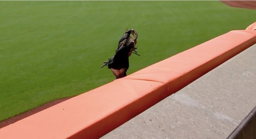 Este es el mejor ángulo de una atrapada por el muro que hemos visto en un partido de la MLB