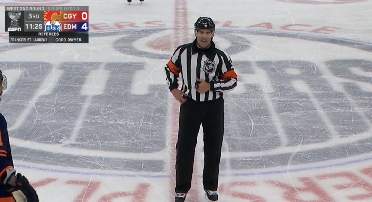 Ref during Game 3 of Flames-Oilers hilariously doled out a penalty to everyone sitting in the box