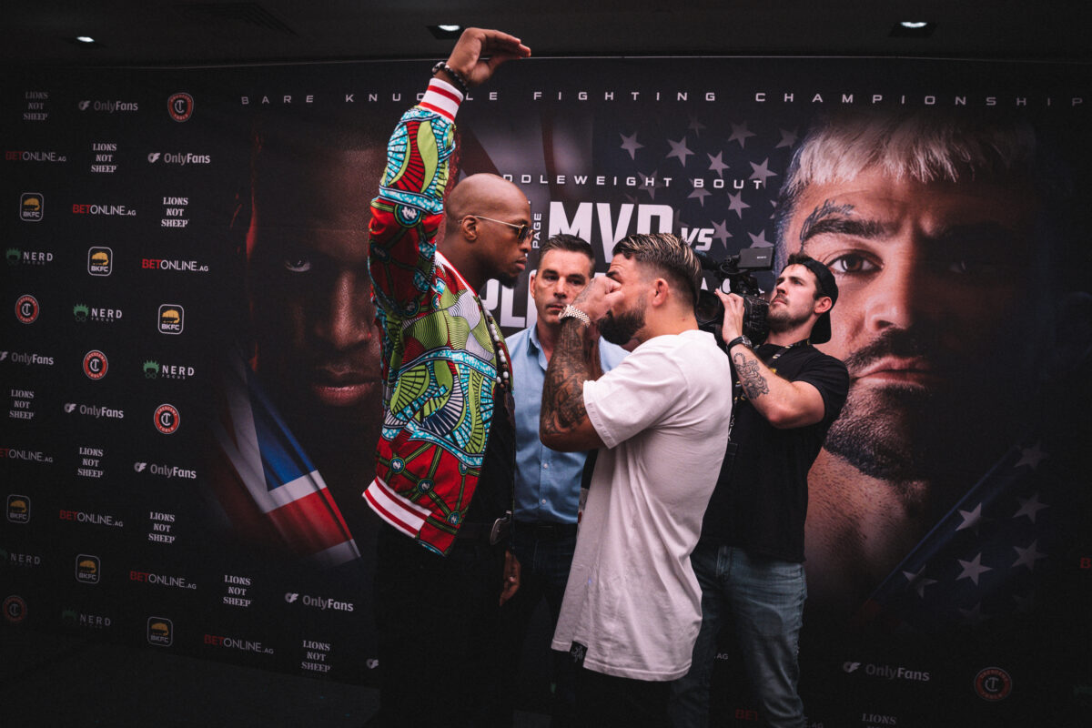 Photos: BKFC 27 press conference, Mike Perry and Michael Page face off in London