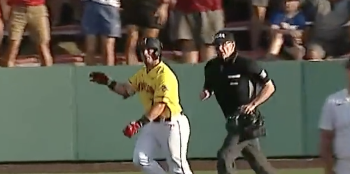 Another college umpire chased after a batter to stop him from admiring a home run