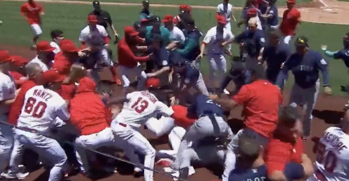 Terrible umpiring helped spark a massive bench-clearing brawl between the Angels and Mariners