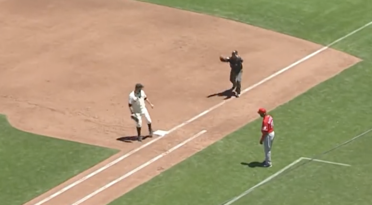 The Giants were justifiably upset after an apparent inning-ending grounder was called foul