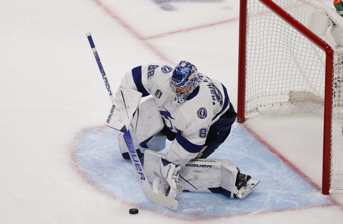 Andrei Vasilevskiy allowed his 1st five-hole goal of the 2022 playoffs in Game 1 of the Stanley Cup Final