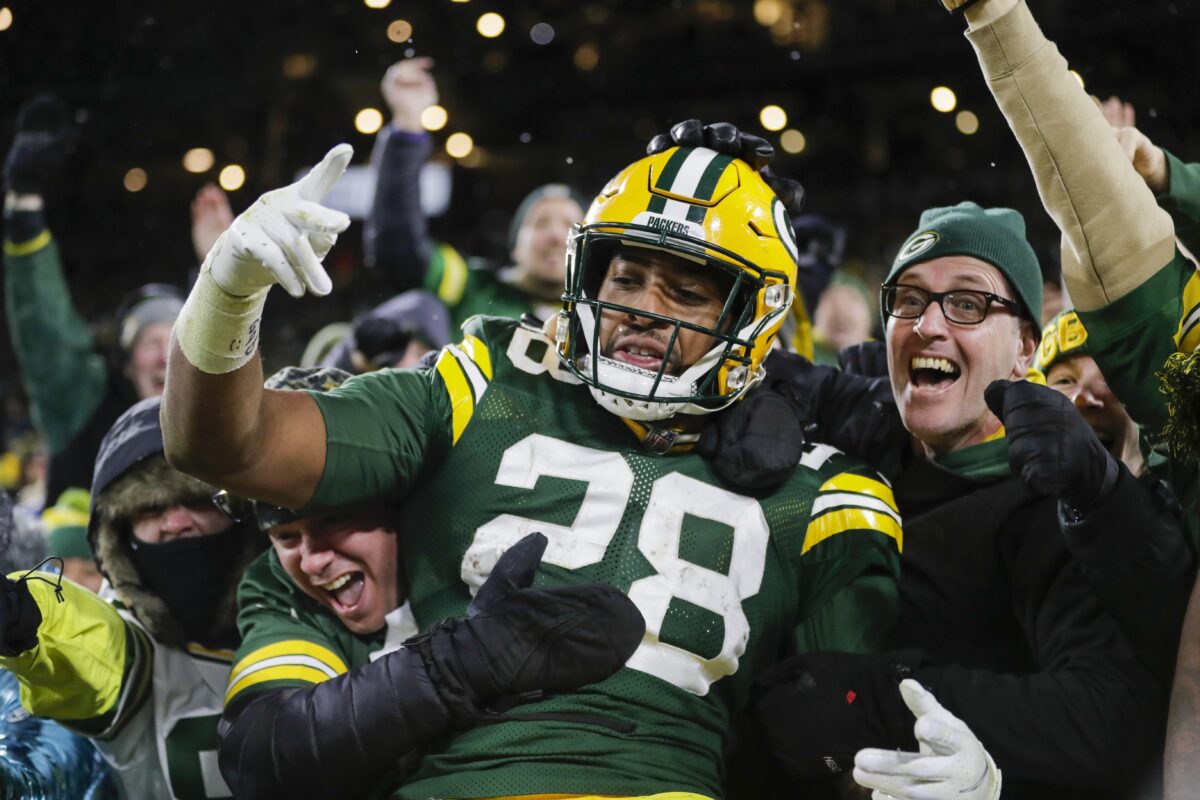 Packers RB A.J. Dillon explains confrontation with police officer during soccer match at Lambeau Field