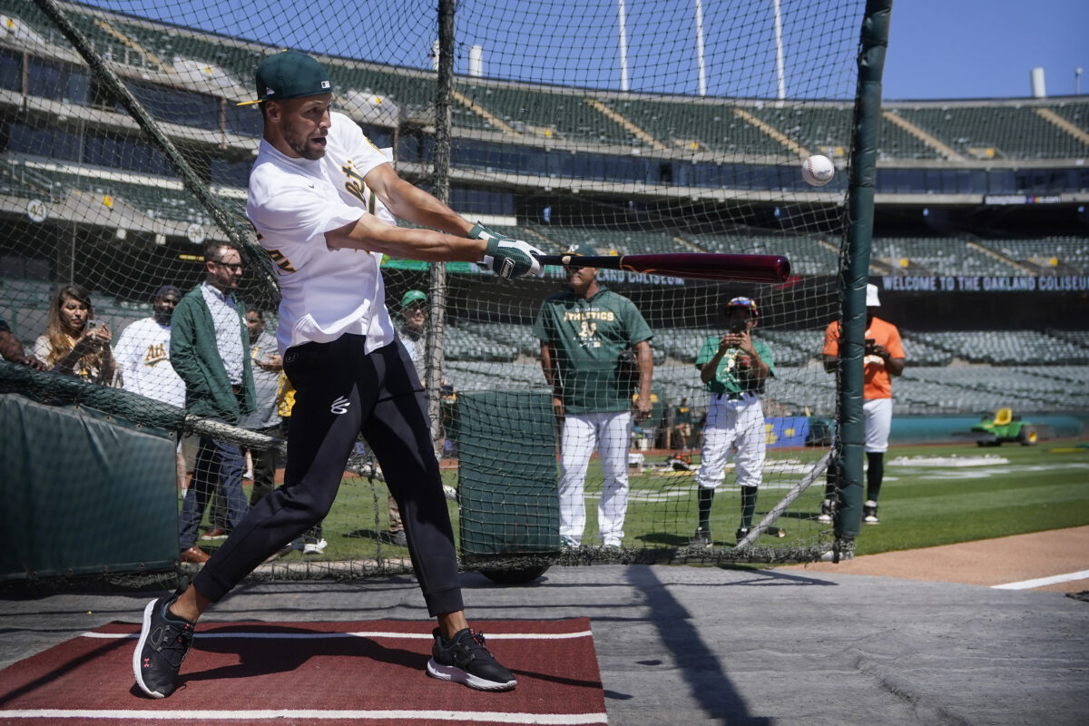Stephen Curry proved he is not the next Michael Jordan while taking batting practice with the A’s