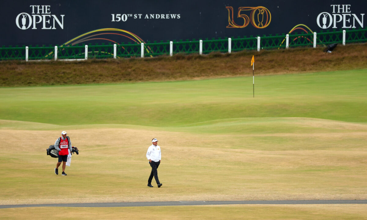 LIV golfer Ian Poulter hit an awful shot after being booed on the first tee at The Open