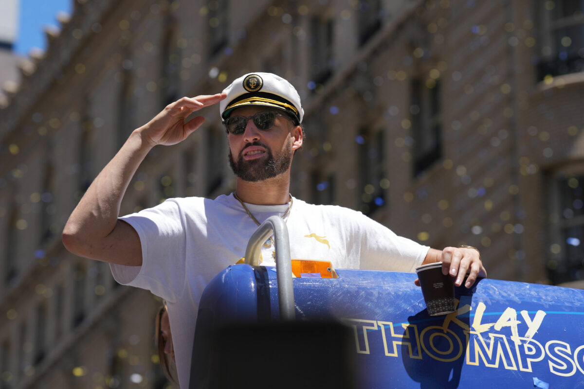 Watch: Warriors’ Klay Thompson chugs beer at Dodgers vs. Giants game