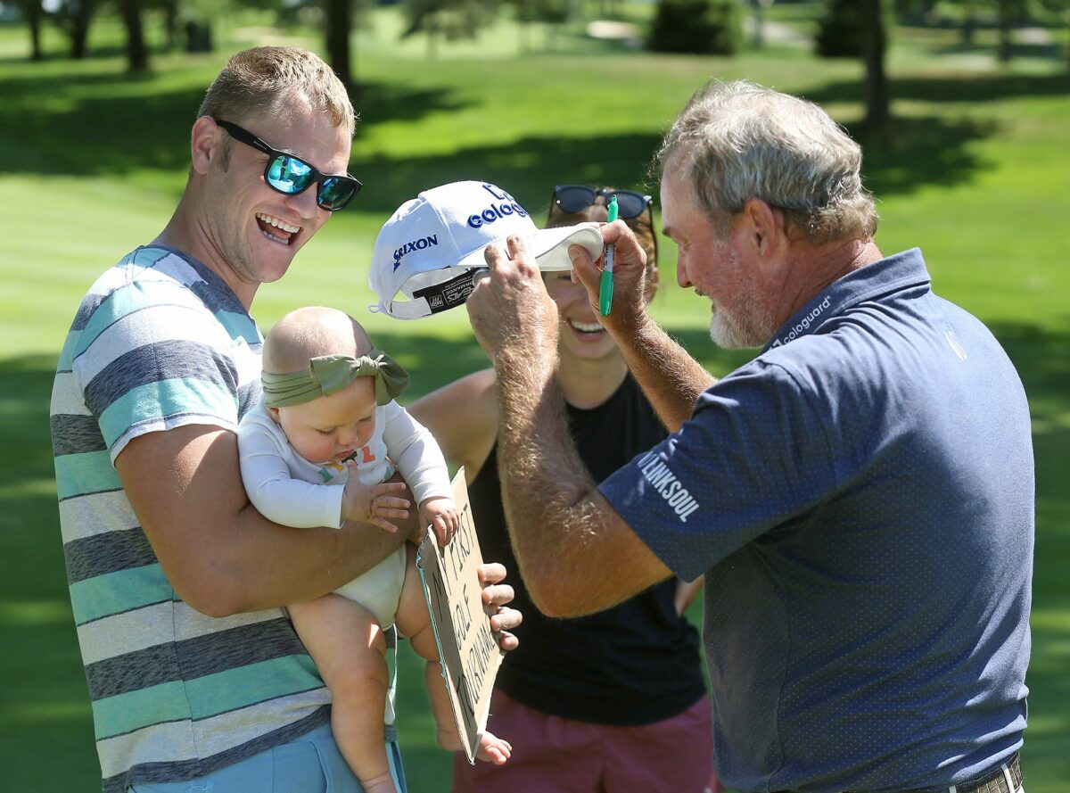 ‘My first golf tournament’: Local couple brings baby to Senior Players Championship, meets champion Jerry Kelly