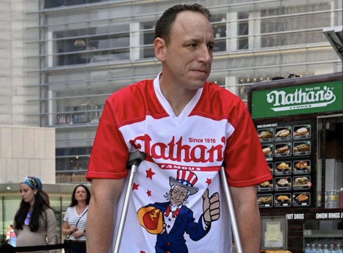 Why Joey Chestnut is on crutches at the Nathan’s Hot Dog Eating contest