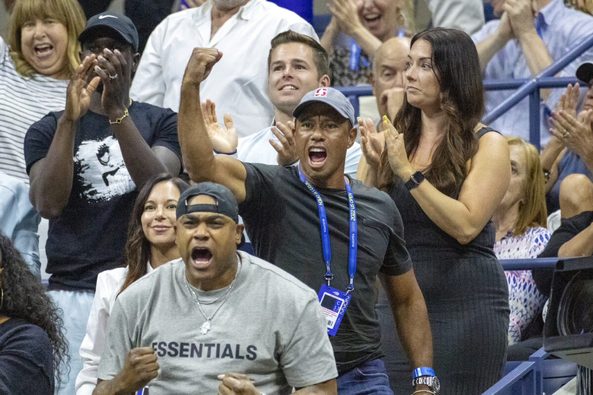 Tiger Woods is pumped cheering for Serena Williams at U.S. Open