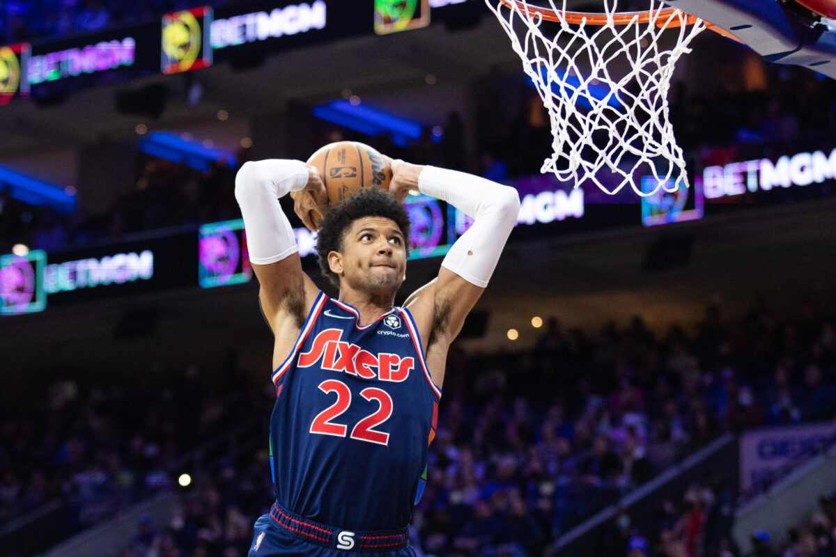 Sixers’ Matisse Thybulle in the gym working on his ball-handling