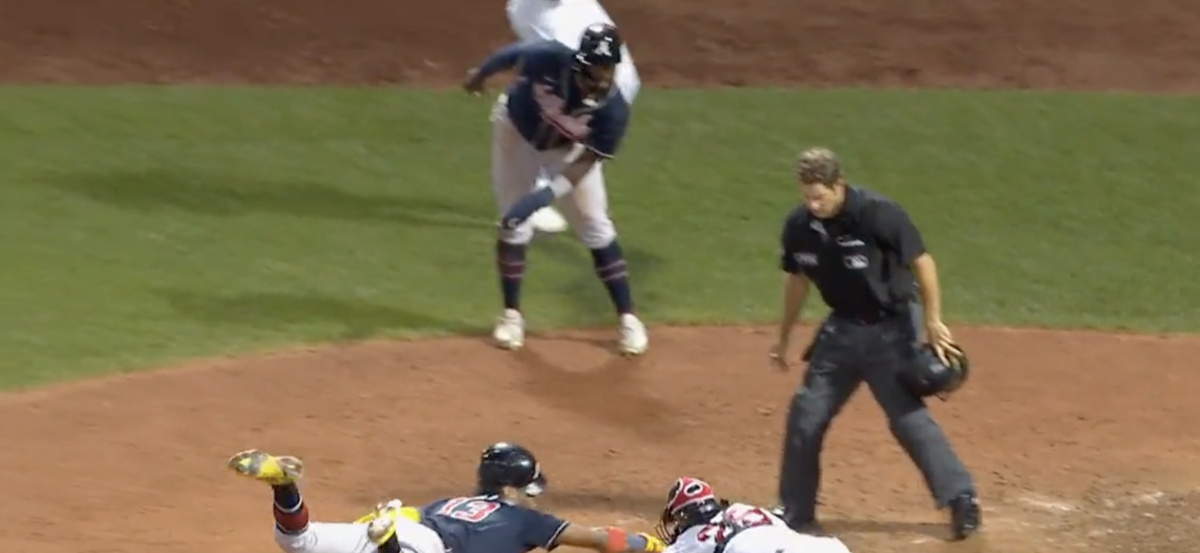 Michael Harris II incredibly directed Ronald Acuña Jr. through his breathtaking slide at home