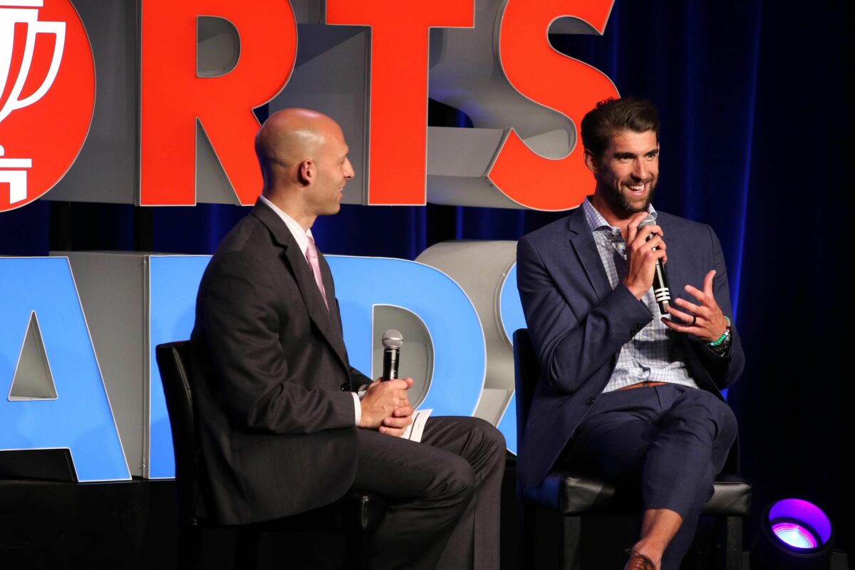 Gold Medal winner, Michael Phelps, speaks with Alabama Football