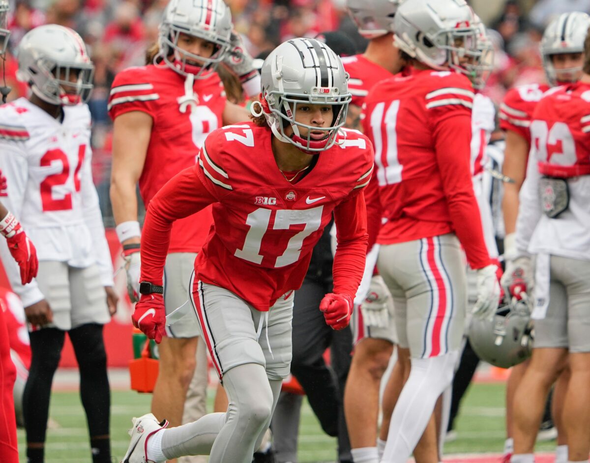 Ohio State freshman wide receiver Kyion Grayes sheds black stripe