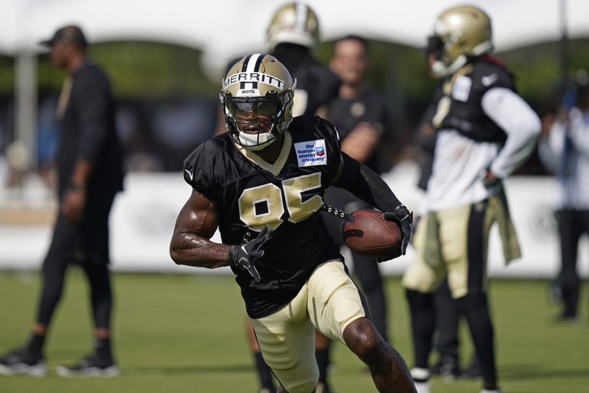 Kirk Merritt showing versatility in Saints practices by taking snaps at running back