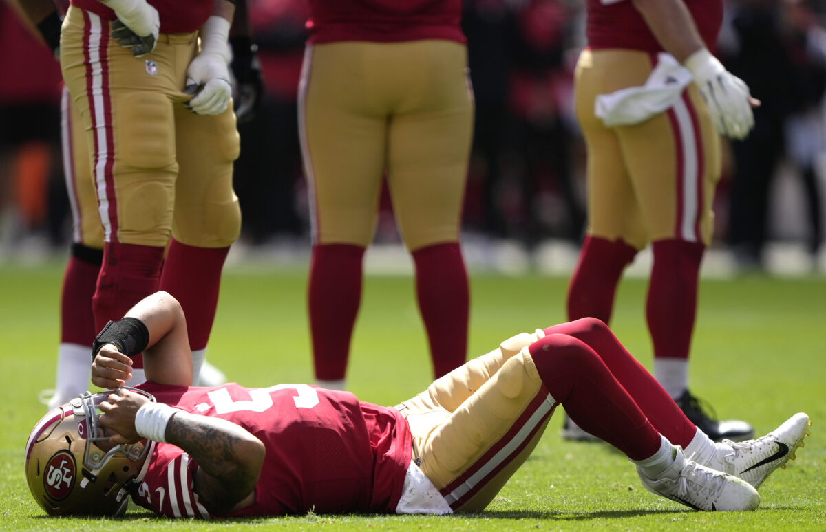 49ers QB Trey Lance carted off field with right ankle injury
