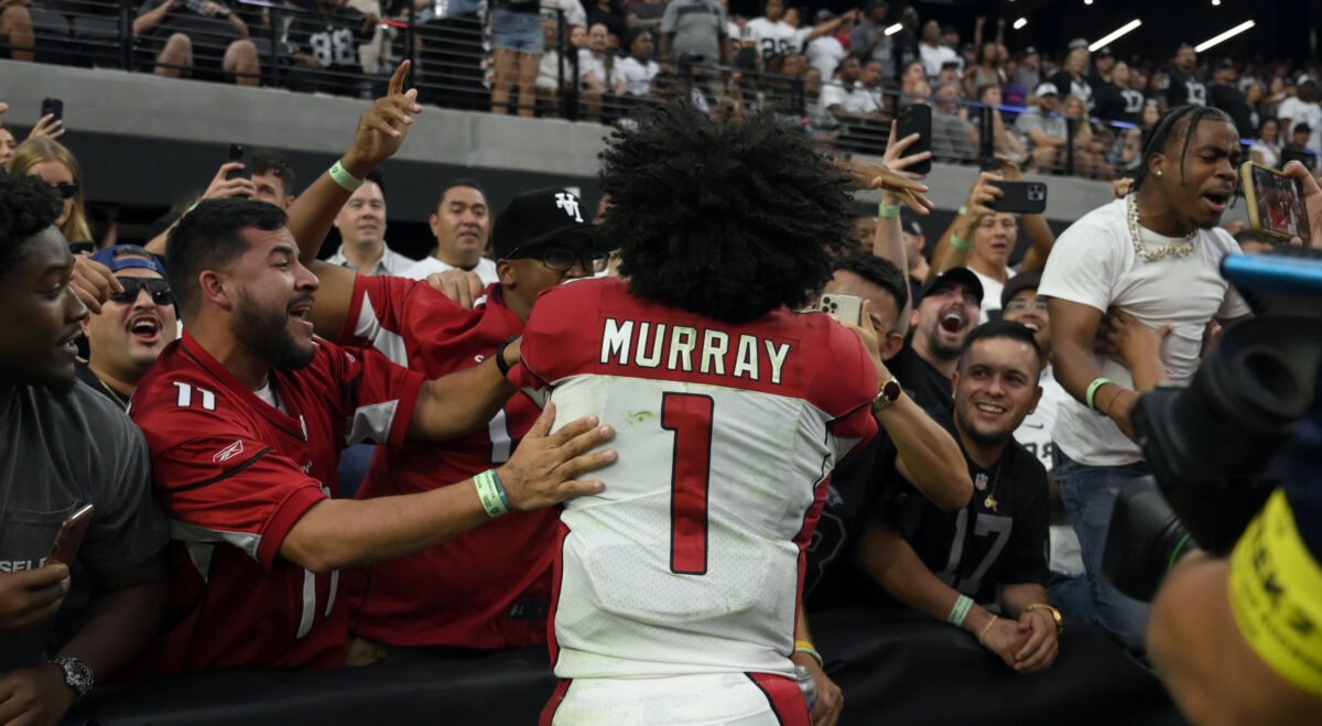 A fan appeared to strike Kyler Murray during the Cardinals’ postgame celebration against the Raiders