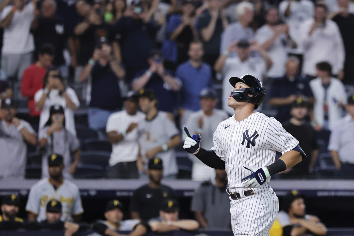 Aaron Judge’s 60th home run caused this insane dogpile among fans in the stands at Yankees stadium