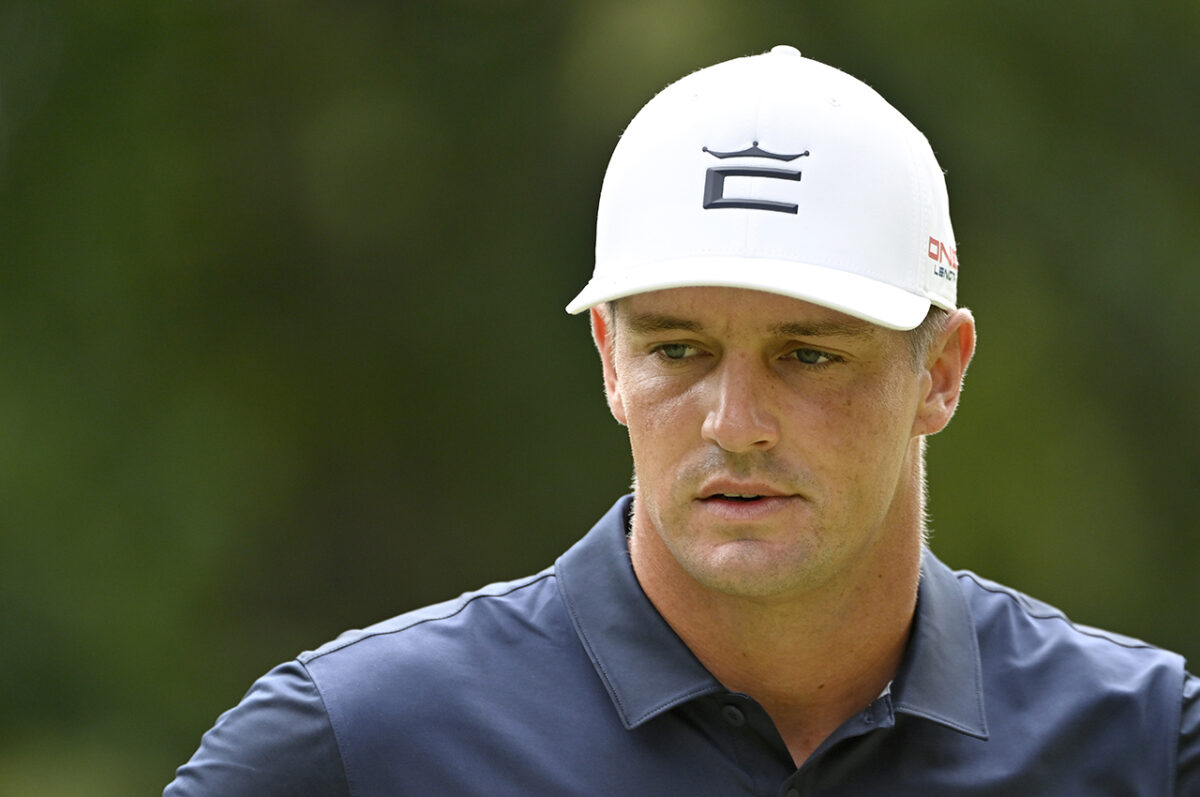Watch: Bryson DeChambeau takes a rope to the face, falls to one knee at LIV Golf Chicago