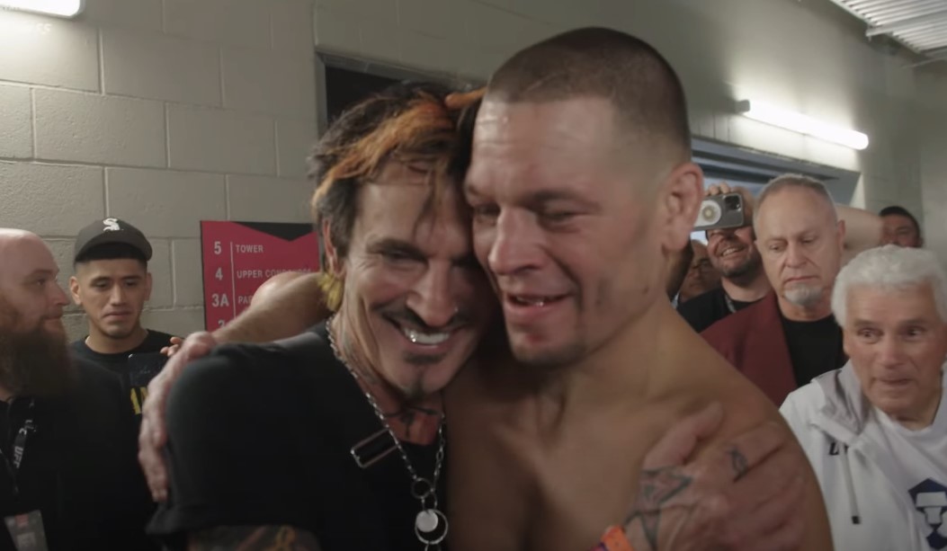 UFC 279 ‘Thrill and Agony’: Nate Diaz celebrates with Tommy Lee after victorious UFC sendoff