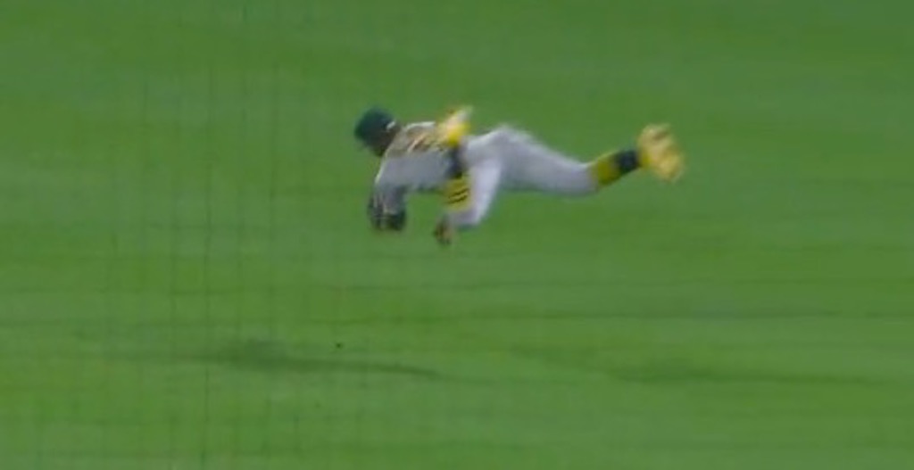 Oakland A’s 2B Tony Kemp took flight to make one of the coolest catches of the MLB season