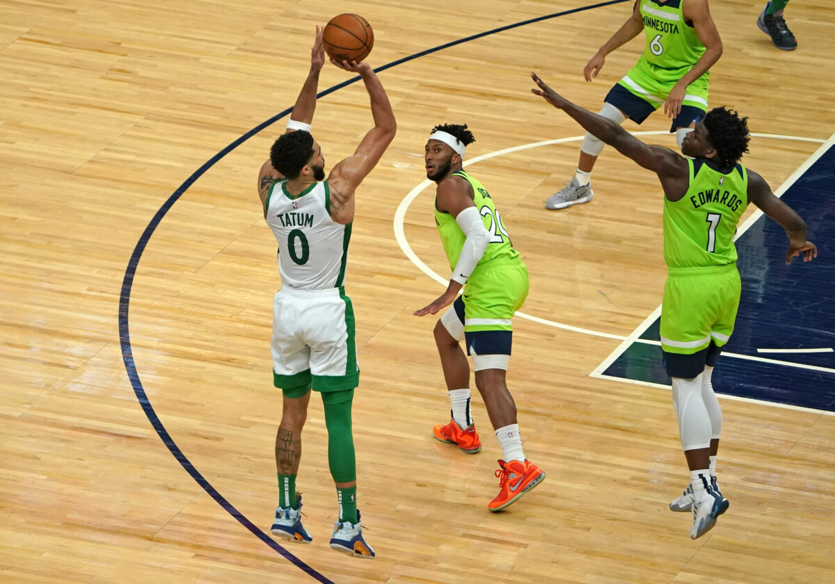 Celtics star forward Jayson Tatum seen adding a fake stepback to his offensive toolkit