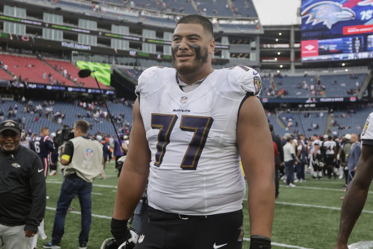 Ravens HC John Harbaugh discusses performance of OT Daniel Faalele in Week 3 vs. Patriots