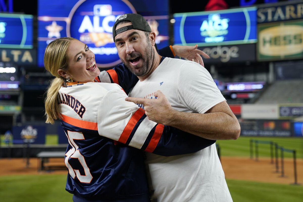 Kate Upton celebrated the Astros’ ALCS win with yet another awesome custom Justin Verlander jacket