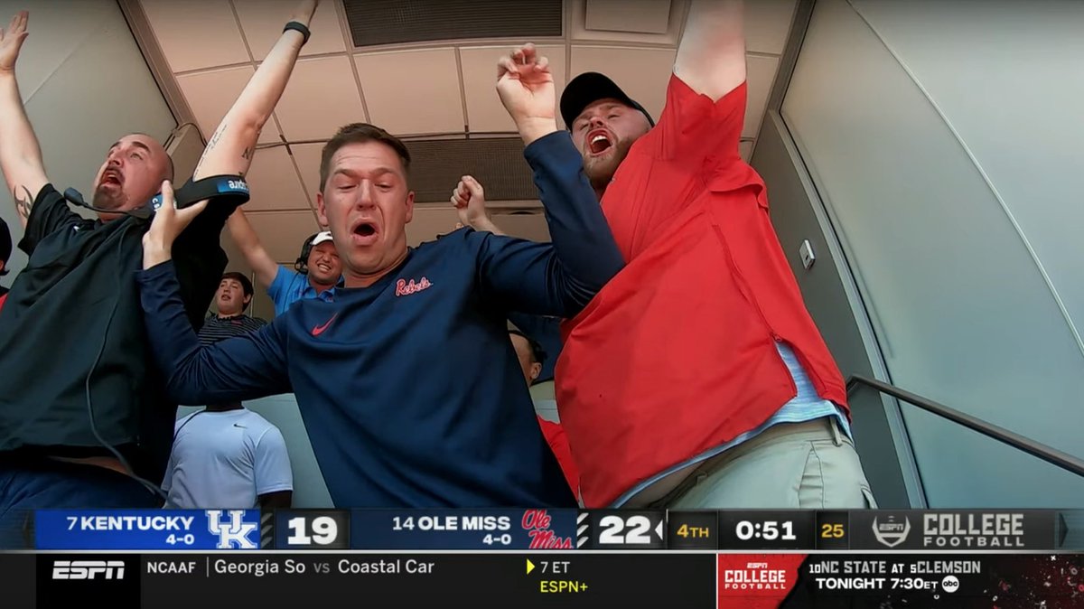 Ole Miss coaches went absolutely wild after game-winning fumble recovery against Kentucky