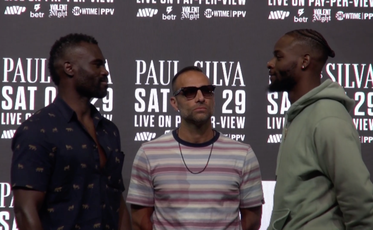 VIDEO: Uriah Hall faces off against former NFL standout Le’Veon Bell at pre-fight press conference