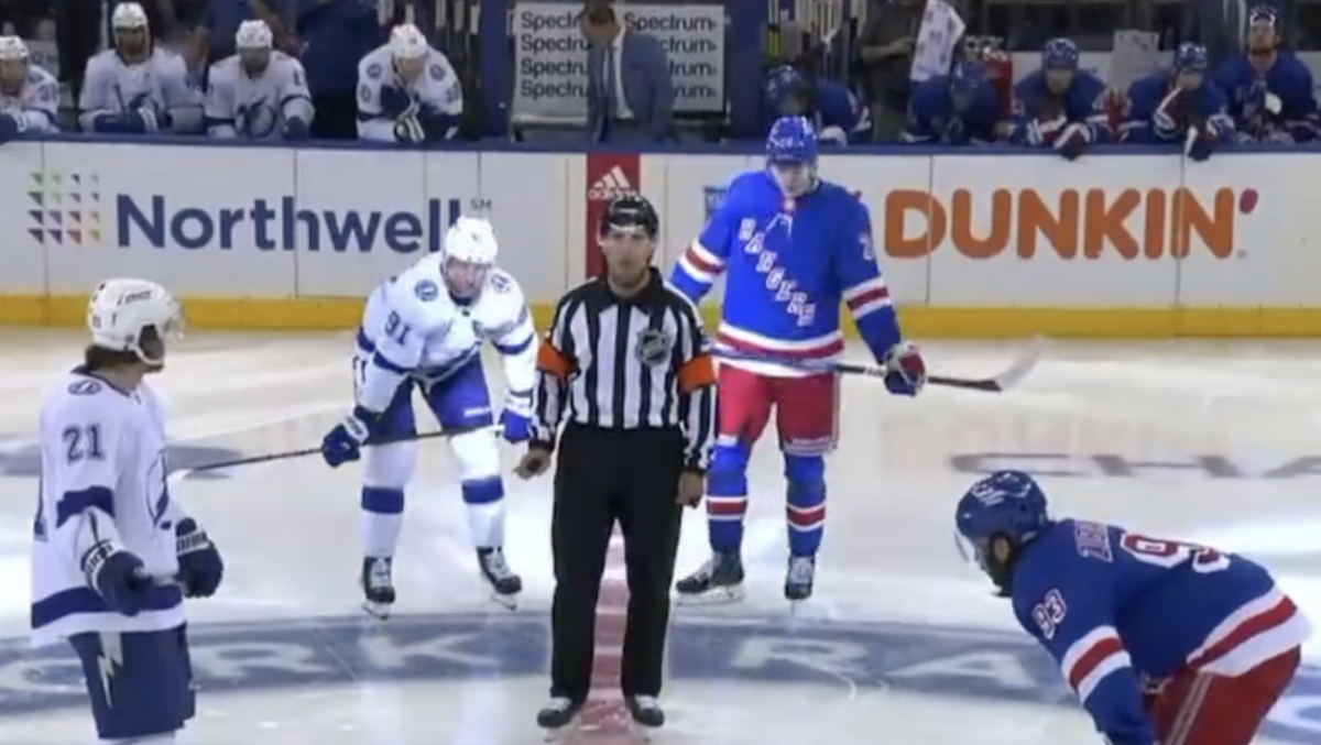 Ref Chris Rooney had the most awkward, unnecessary speech before dropping the puck for Rangers-Lightning