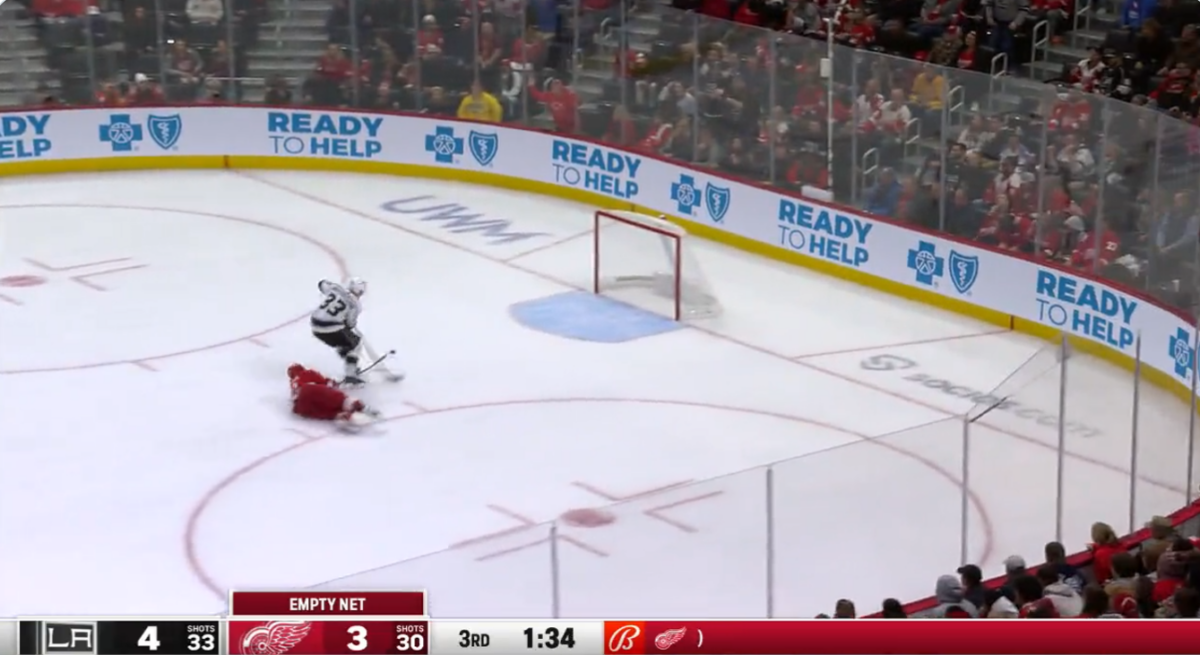 Dylan Larkin pulled a Don Beebe by incredibly saving an empty net at the last second for Red Wings