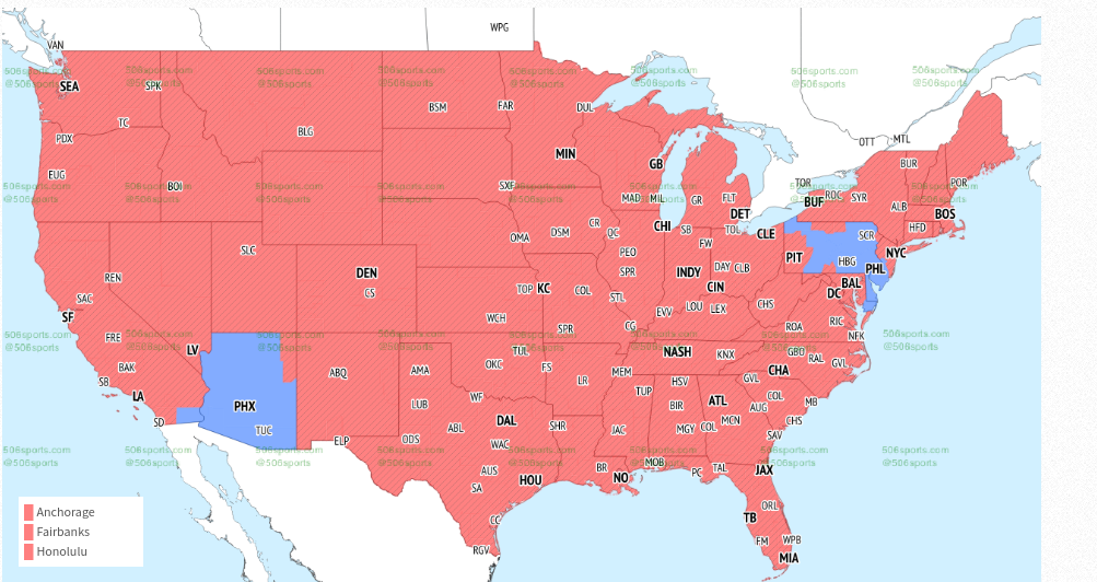 TV coverage map for Eagles vs. Cardinals in Week 5