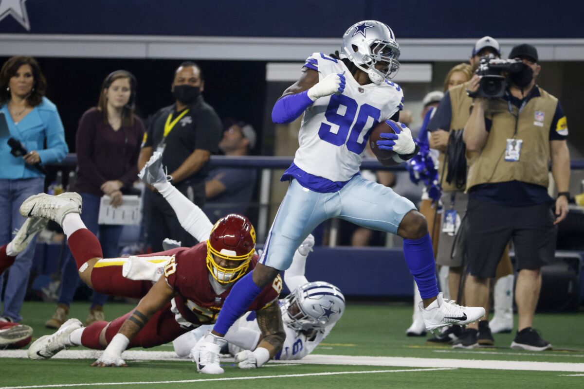 LOOK: Cowboys’ Dorance Armstrong strips Stafford, Lawrence scoops, scores