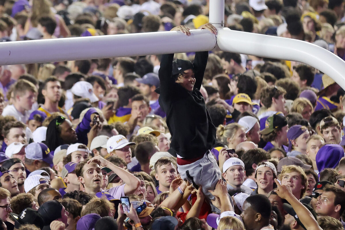 LSU security guard protecting goalposts goes viral after fans stormed field