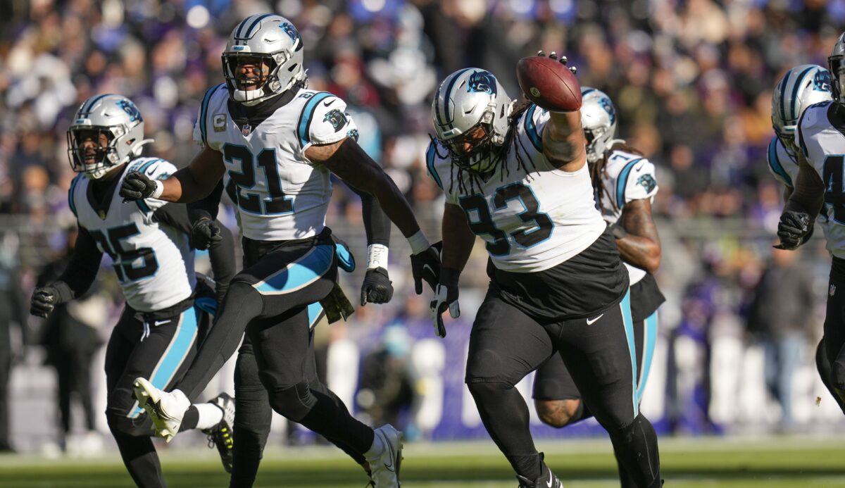 WATCH: Panthers DT Bravvion Roy picks off Ravens QB Lamar Jackson