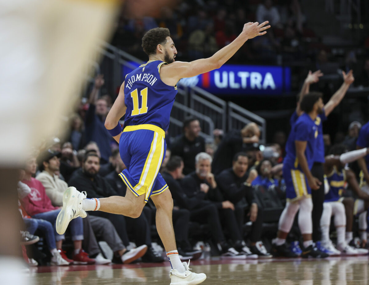 Klay Thompson, Steph Curry and Andrew Wiggins combine for most made 3-pointers in a single game by a trio in NBA history